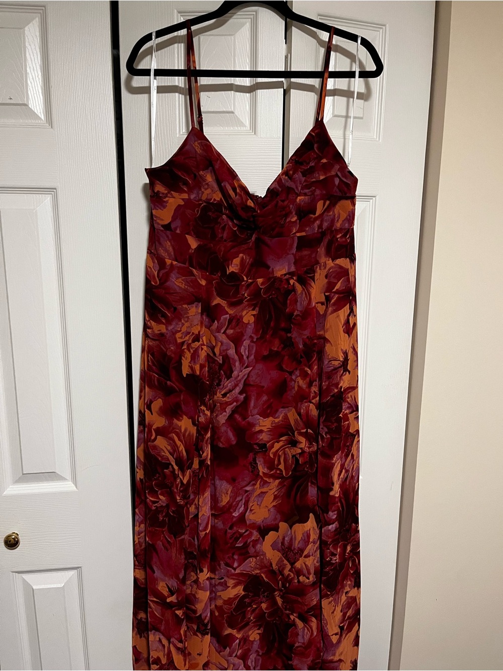 Floral Satin Slip Dress in Burgundy and Mustard